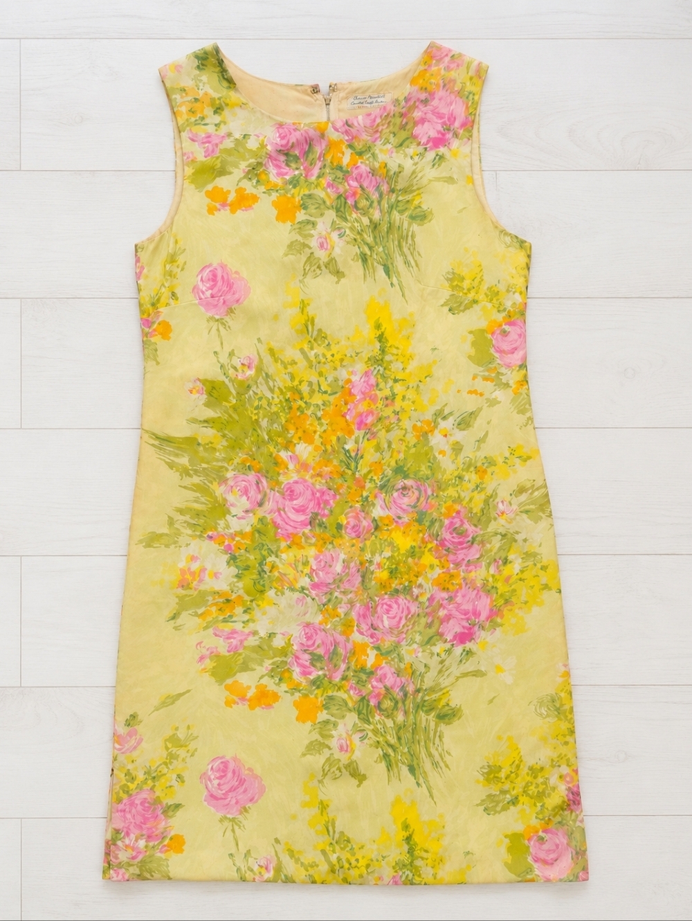 Vintage 50s 60s Sheath Floral Screen Print Hong Kong Small Medium Cotton